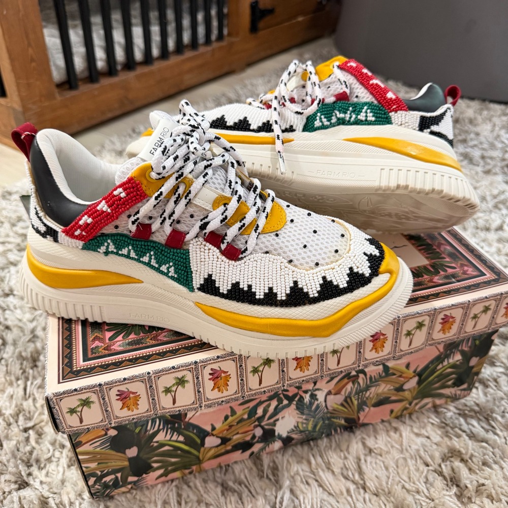 Farm Rio Multi Beaded Platform Sneakers Womens Size 7 Multicolor Boho Maximalist